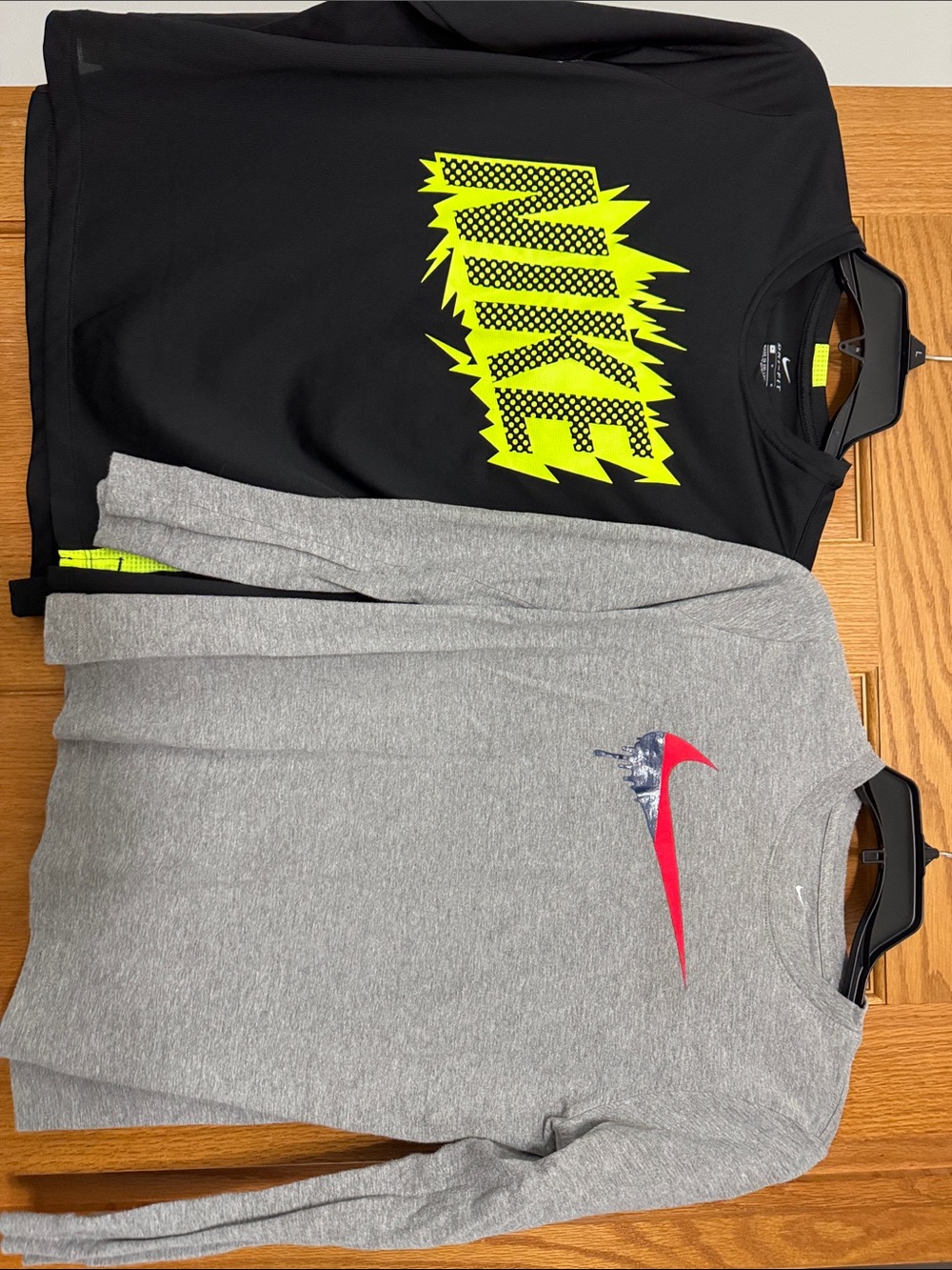 Nike Boyās Long-Sleeve Shirts in Black w Neon Yellow and Grey w Blue/Red Swoosh